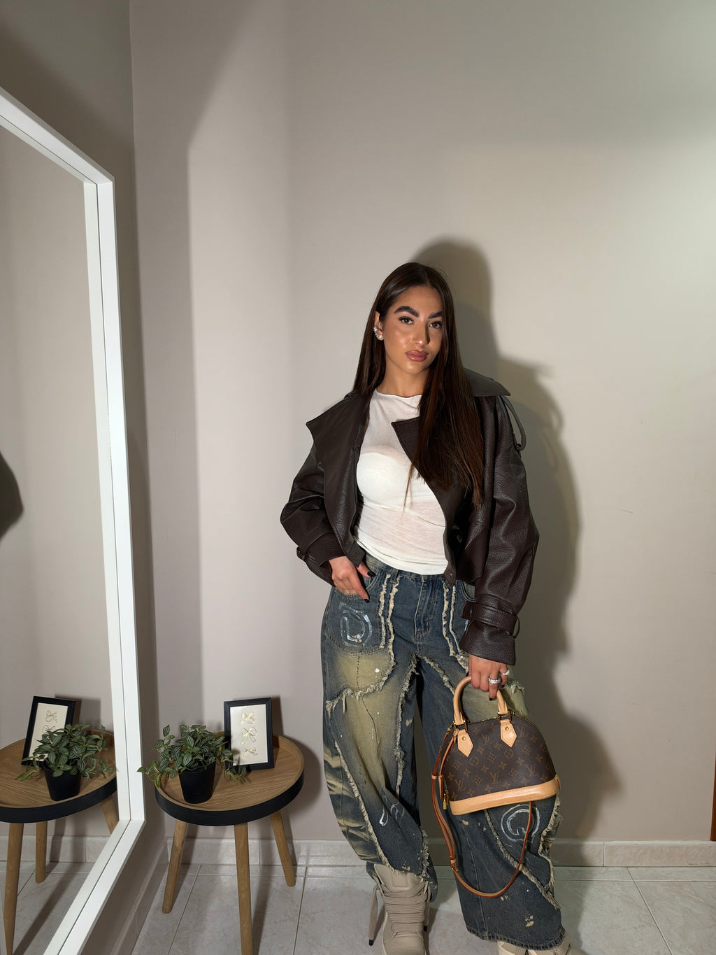 giubbotto in pelle marrone